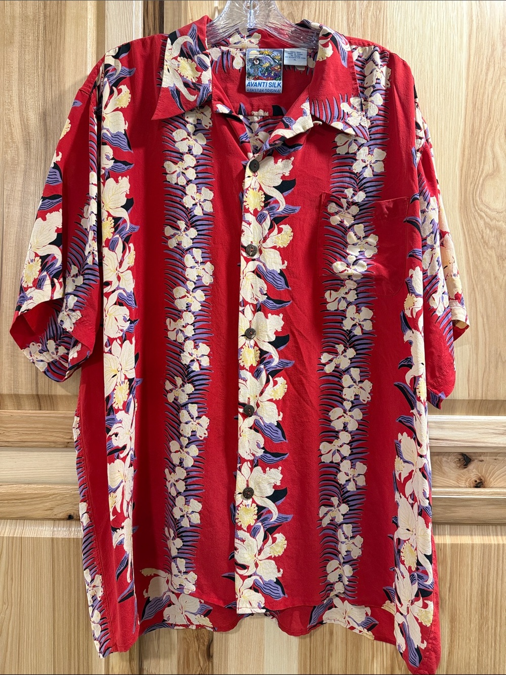 Avanti Silk Hawaiian Original Red Floral Tropical Short Sleeve Shirt Size XL